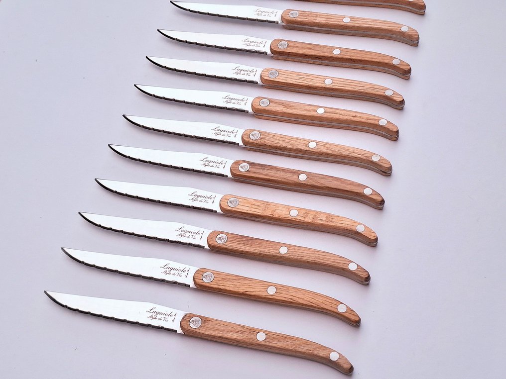 Laguiole - 12x Steak Knives - Oak wood - style de - 餐刀套装 (12) - 不锈钢 #1.0
