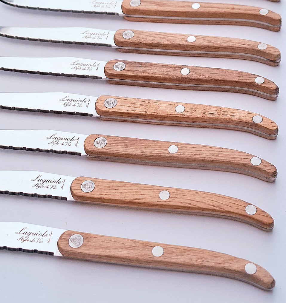 Laguiole - 12x Steak Knives - Oak wood - style de - 餐刀套装 (12) - 不锈钢 #3.2