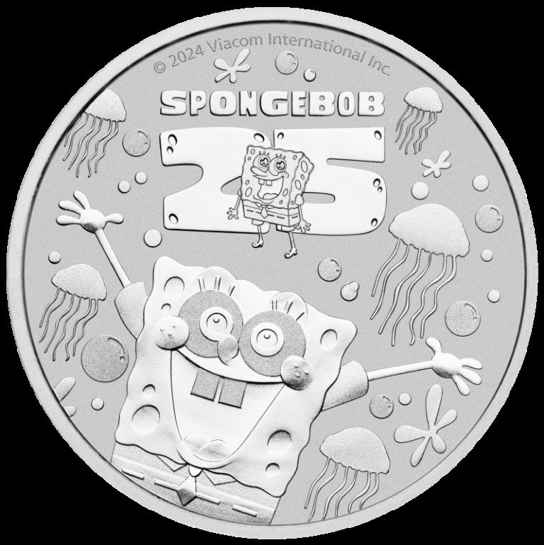 Tuvalu. 1 Dollar 2024 SpongeBob™ 25. Jubiläum, 1 Oz (.999)  (No reserve price) #1.0