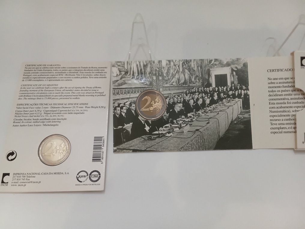 葡萄牙. 2 Euro 2007 "Trattati Di Roma" (2 monete) Proof + BU #4.3