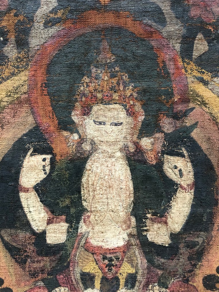 古董佛教唐卡 Chenrezig 观世音菩萨 - 尼泊尔/西藏 - 19世纪早期 #3.2