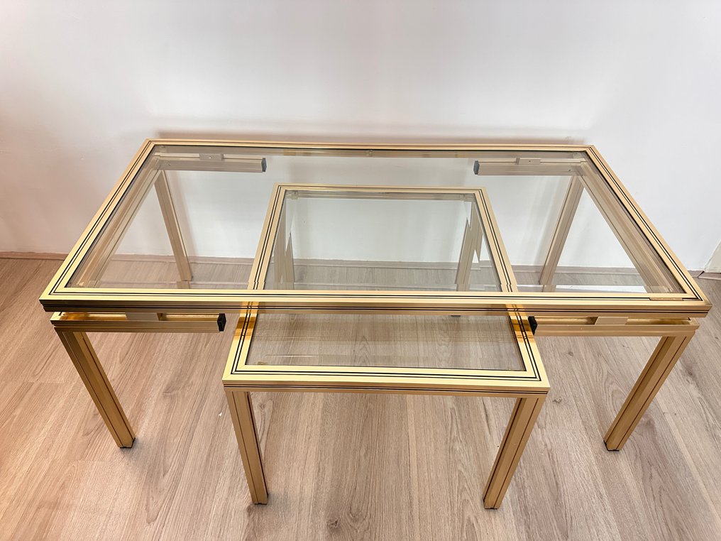 Pierre Vandel - Side table - Glass - Set of two nesting tables, 1970s #1.0