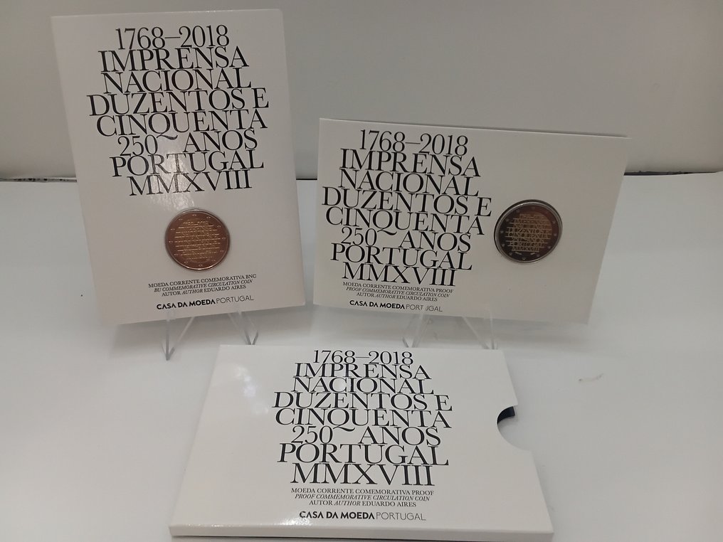 葡萄牙. 2 Euro 2018 "Imprensa Nacional 250 Anos" (2 monete) Proof + BU (没有保留价) #1.0