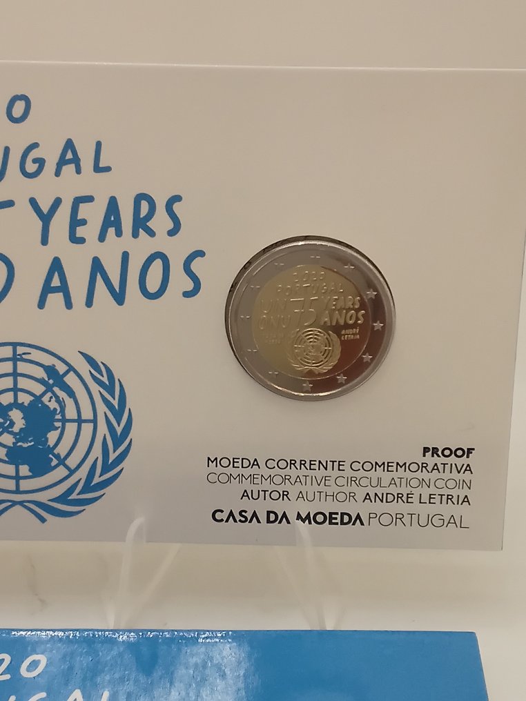 葡萄牙. 2 Euro 2020 "ONU 75 Anos" (2 monete) Proof + BU  (没有保留价) #2.1