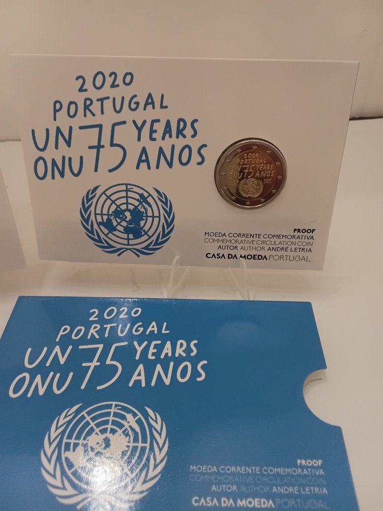 葡萄牙. 2 Euro 2020 "ONU 75 Anos" (2 monete) Proof + BU  (没有保留价) #1.0