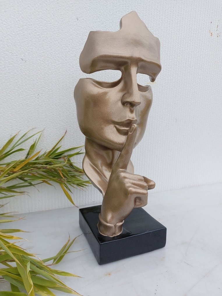 Patsas, artistic Statue head on block '' THE SILENCE '' 42 cm height - 42 cm - polyresin #3.2