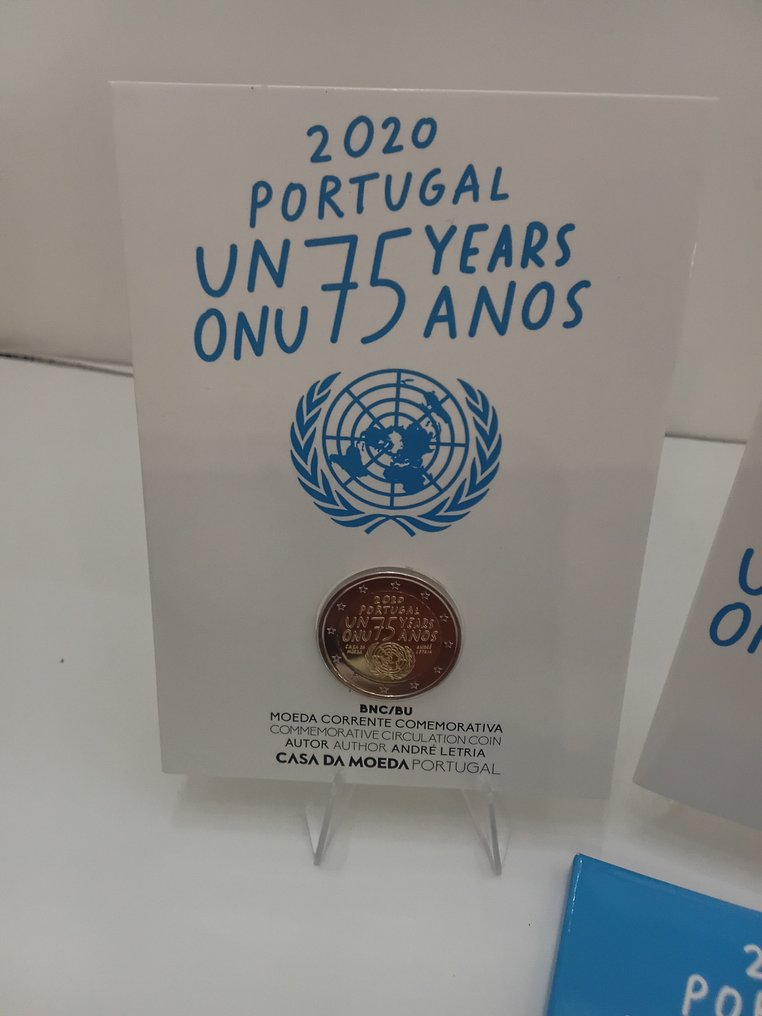葡萄牙. 2 Euro 2020 "ONU 75 Anos" (2 monete) Proof + BU  (没有保留价) #3.2