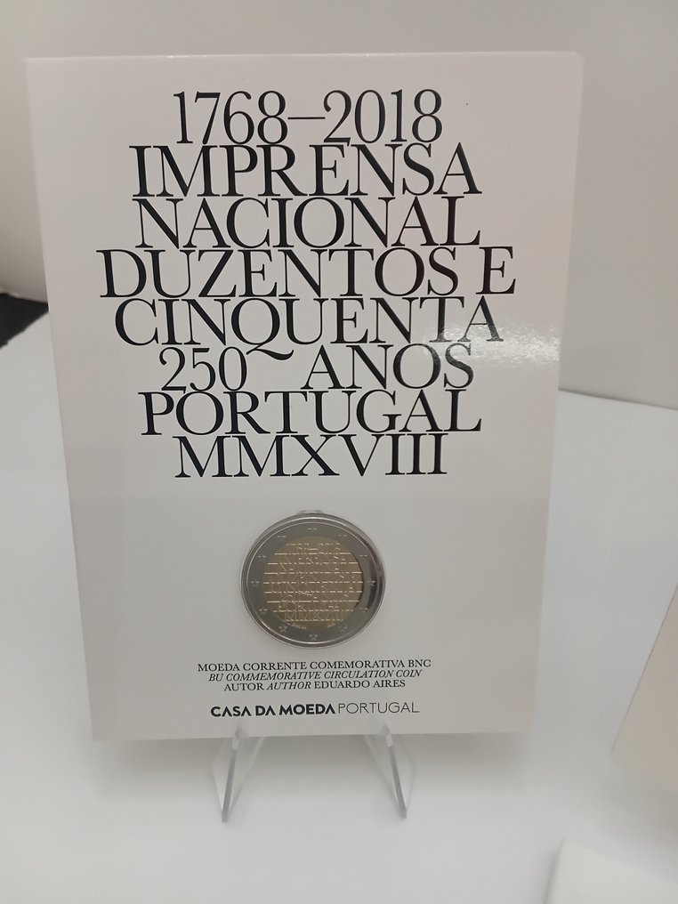 葡萄牙. 2 Euro 2018 "Imprensa Nacional 250 Anos" (2 monete) Proof + BU (没有保留价) #3.2