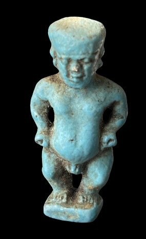 Égypte ancienne Faience Amulette bleue grande et belle de Ptah Pataikos. Licence d'exportation espagnole. - 4.4 cm #1.0