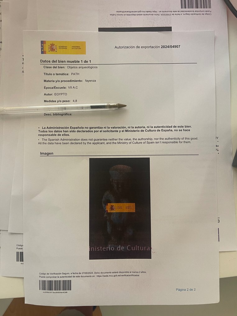 Égypte ancienne Faience Amulette bleue grande et belle de Ptah Pataikos. Licence d'exportation espagnole. - 4.4 cm #3.2