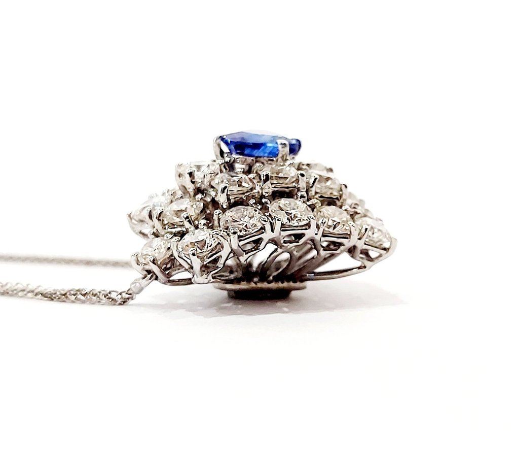 Collier avec pendentif - 18 carats Or blanc - 5.16ct. tw. Diamant (Naturelle) - Saphir #3.2