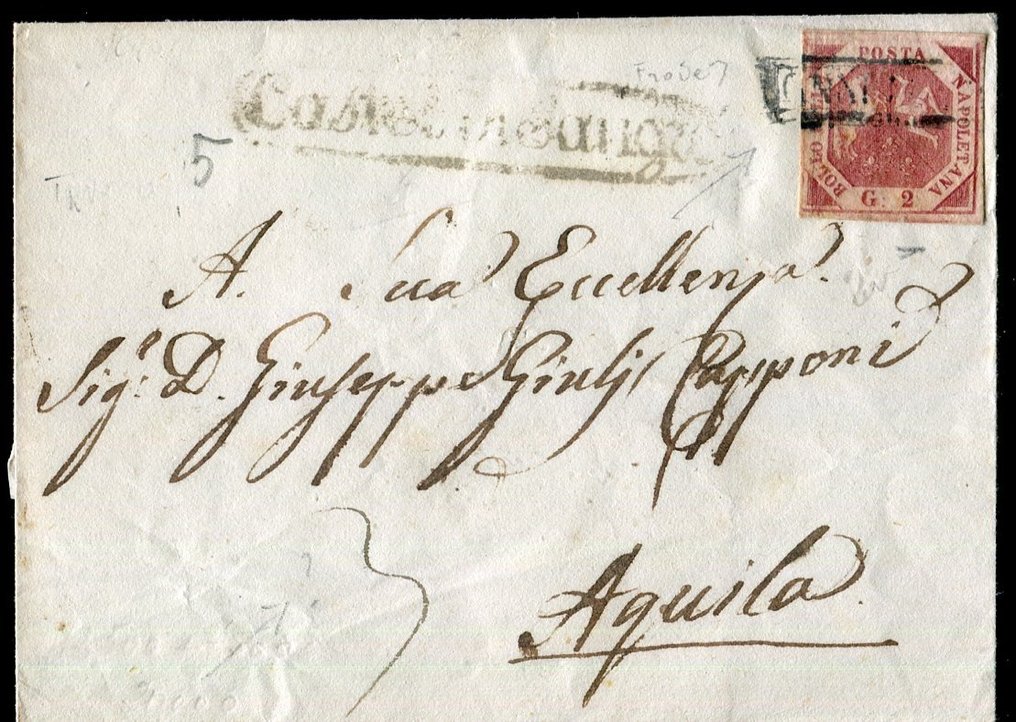 Italian Ancient States - Naples 1858 - Various cancellations of Castel di Sangro. - Sassone 5f, 7e. #2.1
