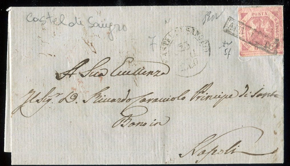 Italian Ancient States - Naples 1858 - Various cancellations of Castel di Sangro. - Sassone 5f, 7e. #1.0