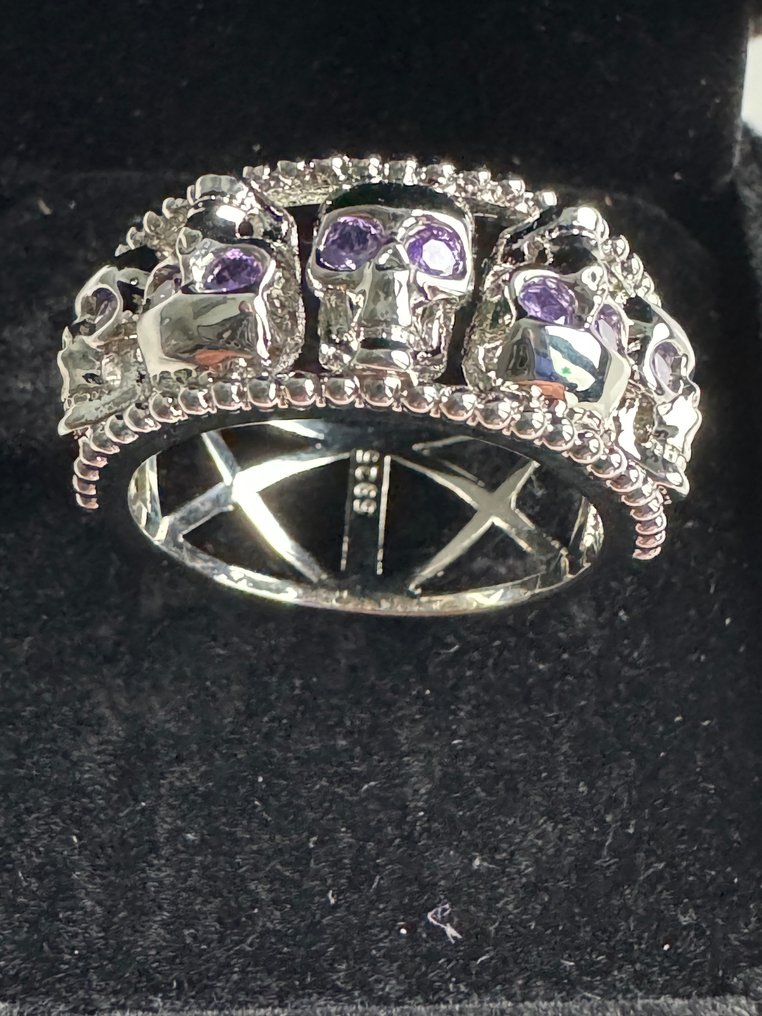 地狱天使摩托车手925银戒指，带骷髅图案 - 戒指 #1.0