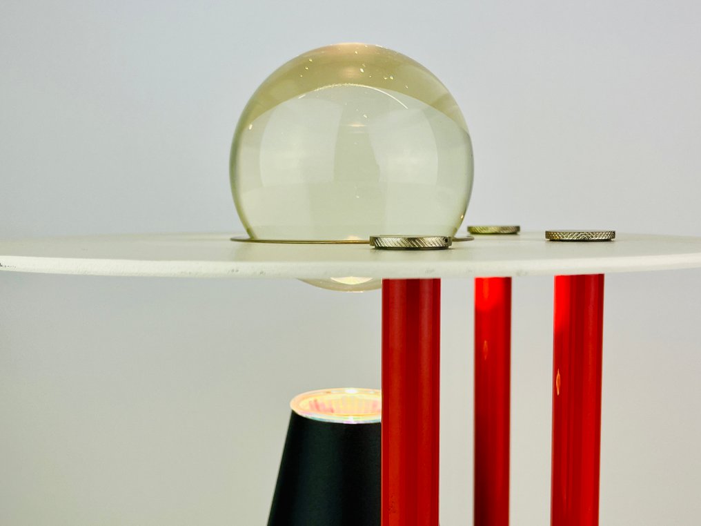 檯燈 - 后现代红色黑色圆锥灯 - 80年代 - 鋼, 玻璃 #2.1