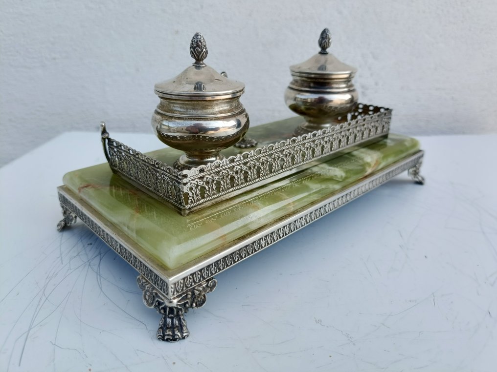 Inktpot - 800 zilver op onyx marmeren voet #3.2