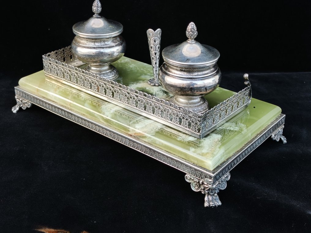 Inktpot - 800 zilver op onyx marmeren voet #1.0