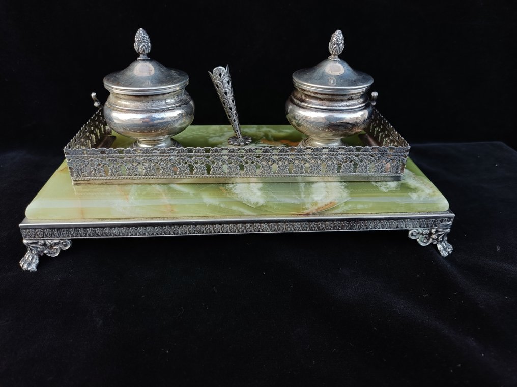 Inktpot - 800 zilver op onyx marmeren voet #4.3