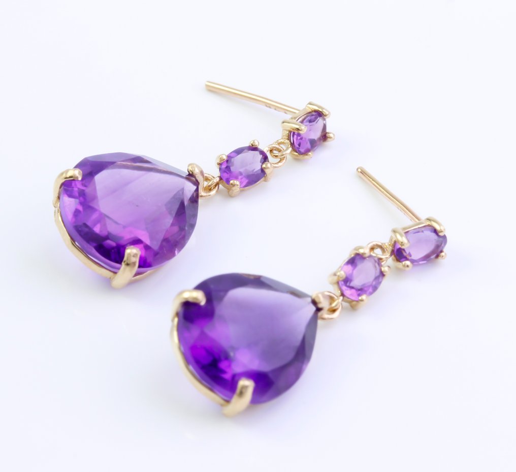 χωρίς τιμή ασφαλείας - Σκουλαρίκια - 14 καράτια Κίτρινο χρυσό Αμέθυστος - Αμέθυστος #3.2