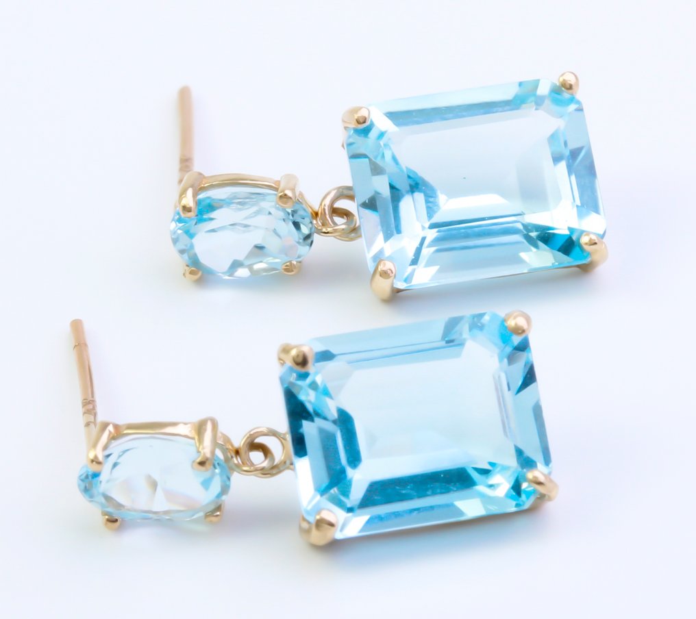 Zonder minimumprijs - Oorbellen - 14 karaat Geel goud Topaas - Topaas #1.0