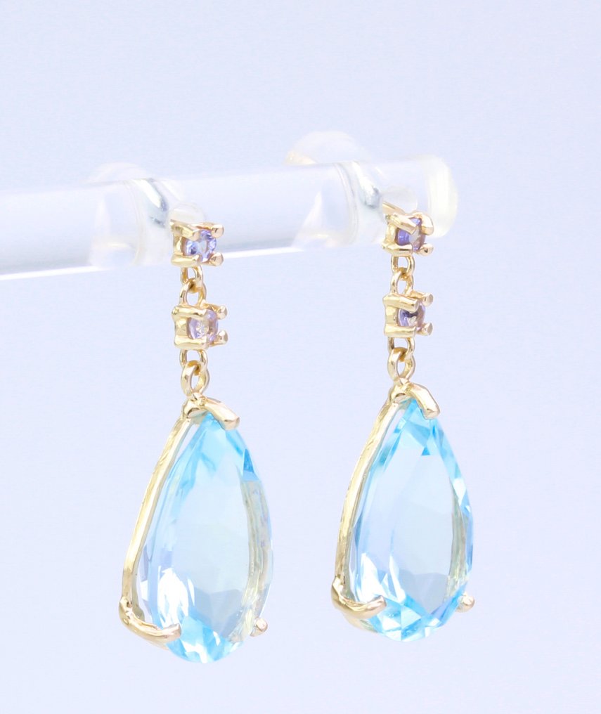 χωρίς τιμή ασφαλείας - Σκουλαρίκια - 14 καράτια Κίτρινο χρυσό Τοπάζιο - Τανζανίτης #2.1