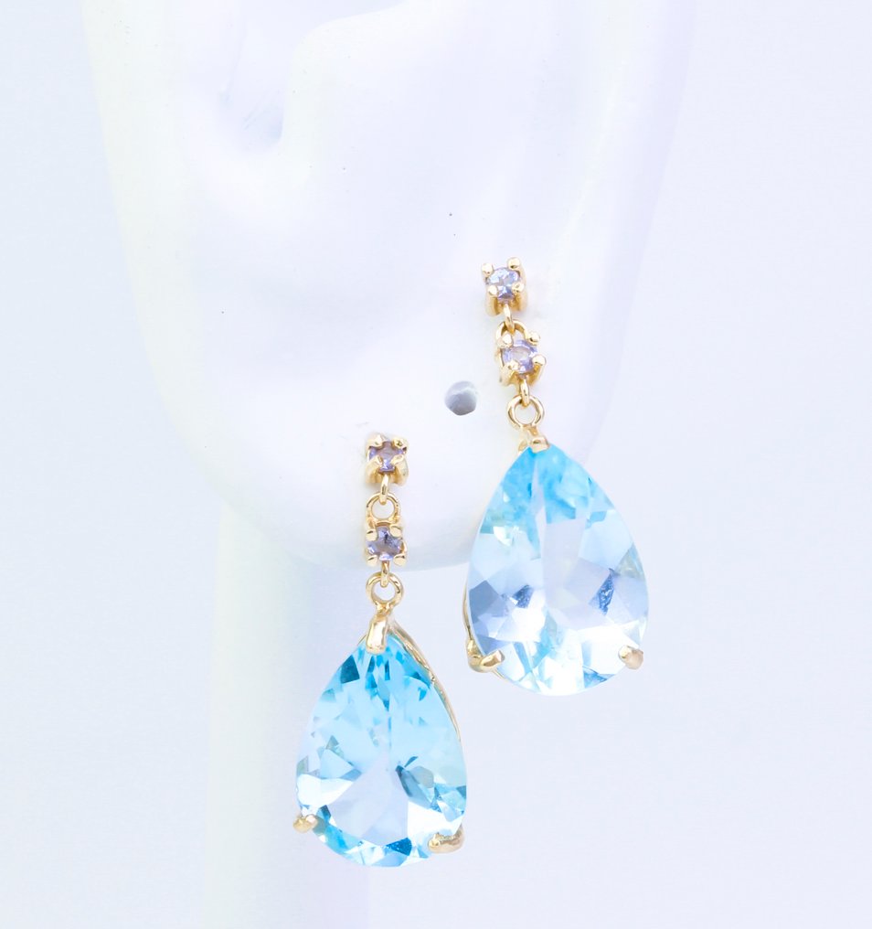 χωρίς τιμή ασφαλείας - Σκουλαρίκια - 14 καράτια Κίτρινο χρυσό Τοπάζιο - Τανζανίτης #1.0