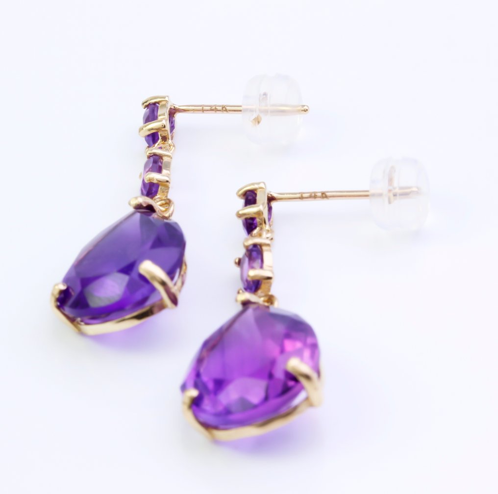 χωρίς τιμή ασφαλείας - Σκουλαρίκια - 14 καράτια Κίτρινο χρυσό Αμέθυστος - Αμέθυστος #2.1