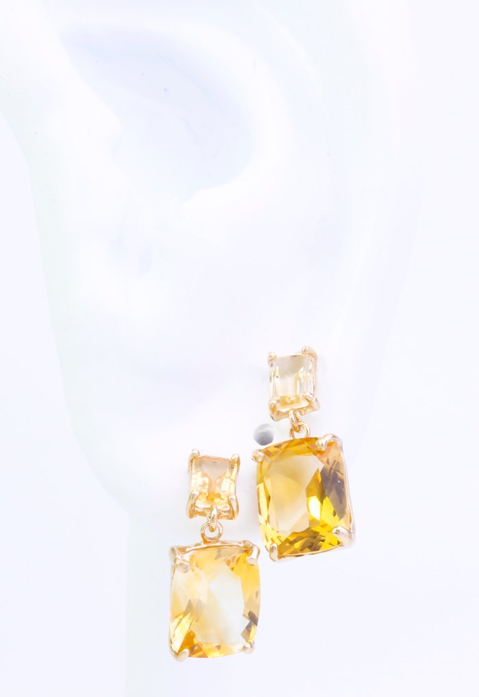 Nincs minimálár - Drop fülbevaló - 14 kt. Sárga arany Citrin - Citrin #1.0