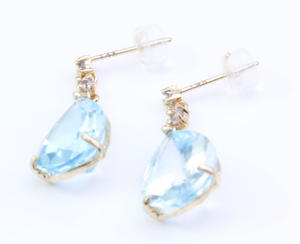 χωρίς τιμή ασφαλείας - Σκουλαρίκια - 14 καράτια Κίτρινο χρυσό Τοπάζιο - Τανζανίτης #3.2