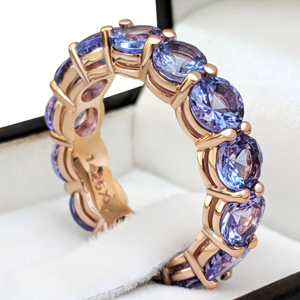 Ingen mindstepris - Ring - 14 karat Rosaguld -  6.48ct. tw. Tanzanit - IGI #1.0