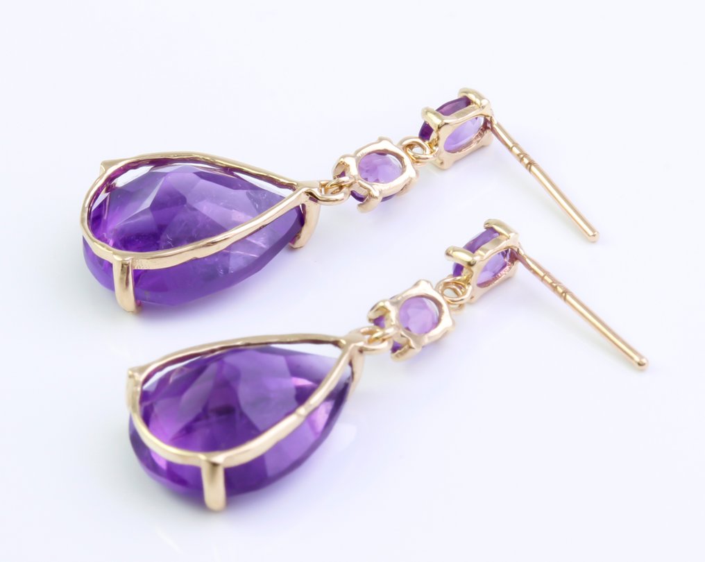 χωρίς τιμή ασφαλείας - Σκουλαρίκια - 14 καράτια Κίτρινο χρυσό Αμέθυστος - Αμέθυστος #4.3