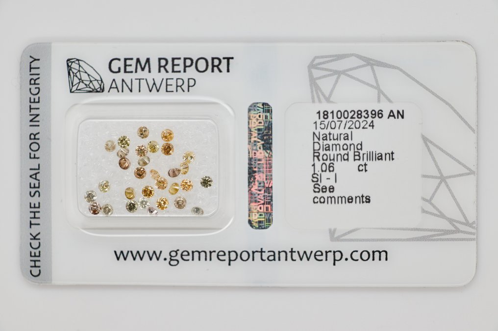 Ingen mindstepris - 31 pcs Diamant  (Naturfarvet)  - 1.06 ct - Rund Blandede farver - I3, SI1 - Gem Report Antwerp (GRA) #2.2