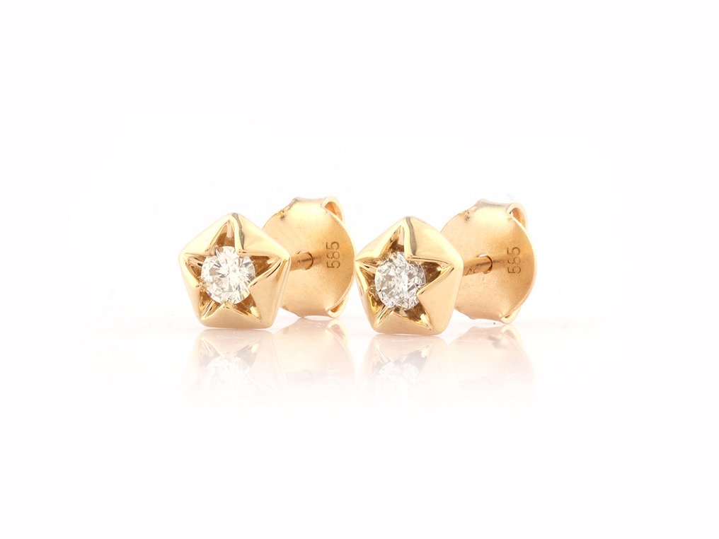 Boucles d'oreilles - 14 carats Or jaune - 0.23ct. tw. Diamant (Naturelle) #1.0