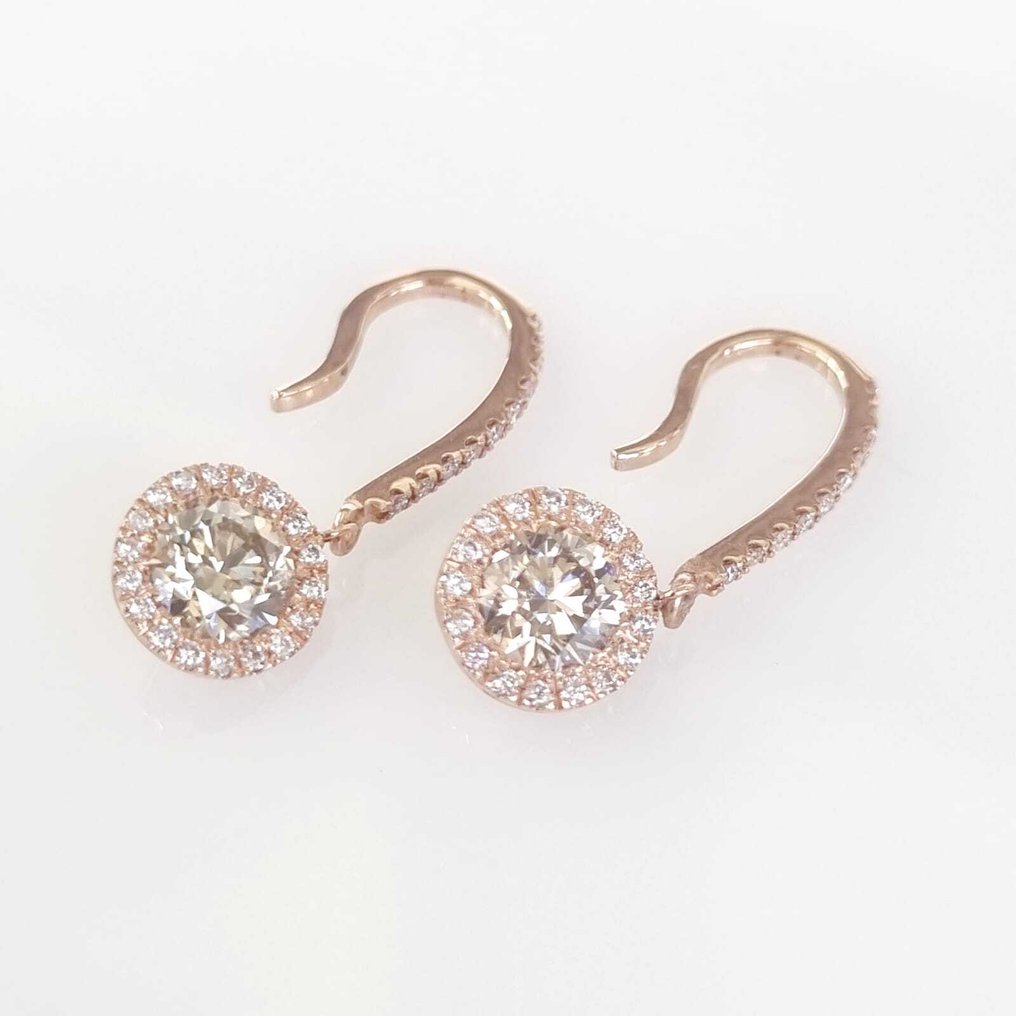 吊式耳環 - 14 克拉 玫瑰金 -  2.10ct. tw. 鉆石 (天然) #1.0
