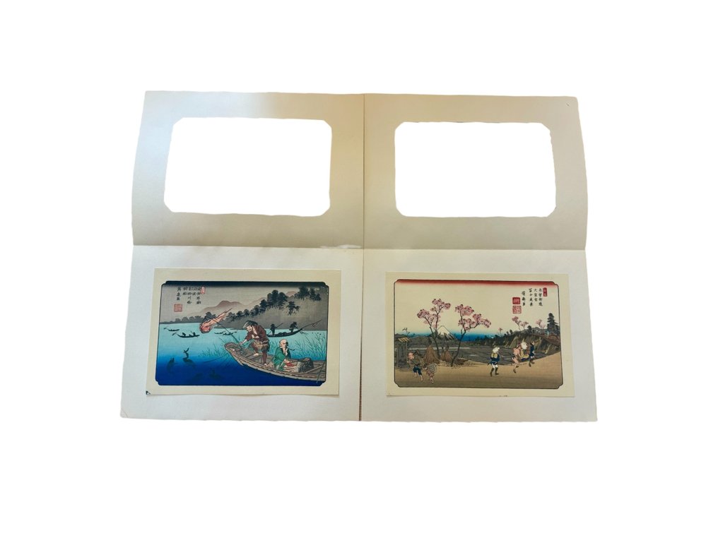 木曾街道六十九次 — 由歌川广重和渓斎英泉重印的两幅木版画套装 - Hiroshige Utagawa - 日本 - 昭和年代(1926-1989) #1.0