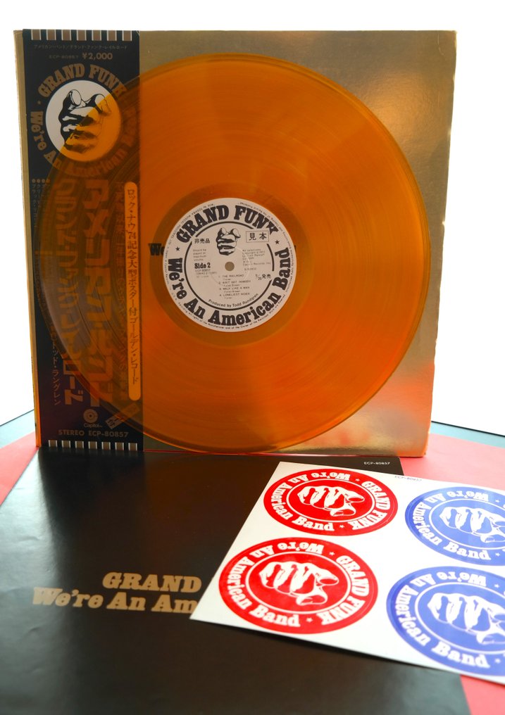 Grand Funk Railroad - We're An American Band / Nice Japan Special Promo Yellow Coloured Transculent. Release - LP - Pressage japonais, Premier pressage, Vinyle de couleur, Pressage de promo - 1973 #1.0