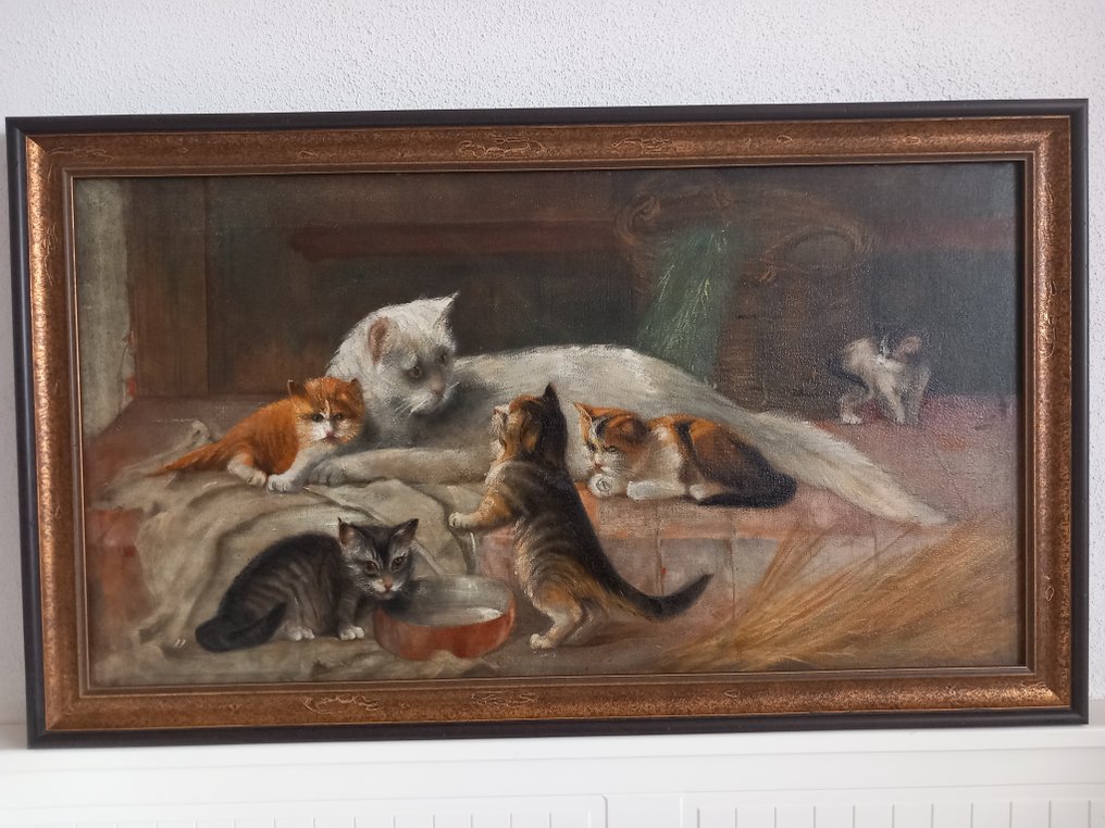 Hollandse School (XX) - Moeder poes met kitttens. #2.1