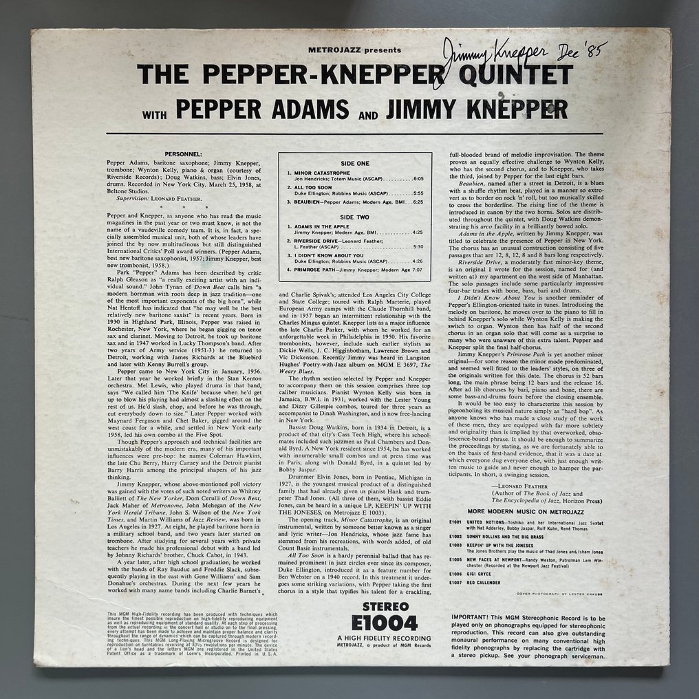 Pepper Adams & Jimmy Knepper - The Pepper-Knepper Quintet (1st SIGNED pressing!) - Single-Schallplatte - 1. Stereopressung - 1959 #1.0