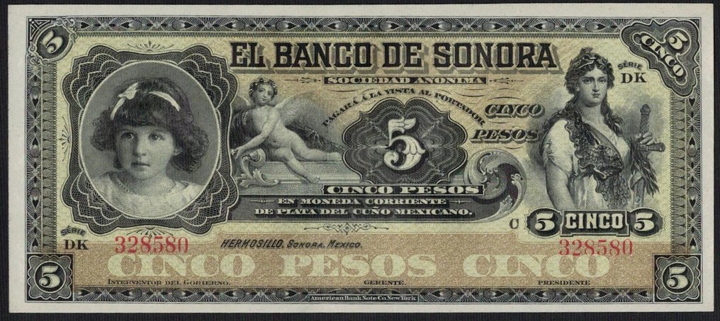 Mexiko, Sonora. - 5 Pesos ND (1898-1911) - REMAINDER - Pick S-419  (Utan reservationspris) #1.1