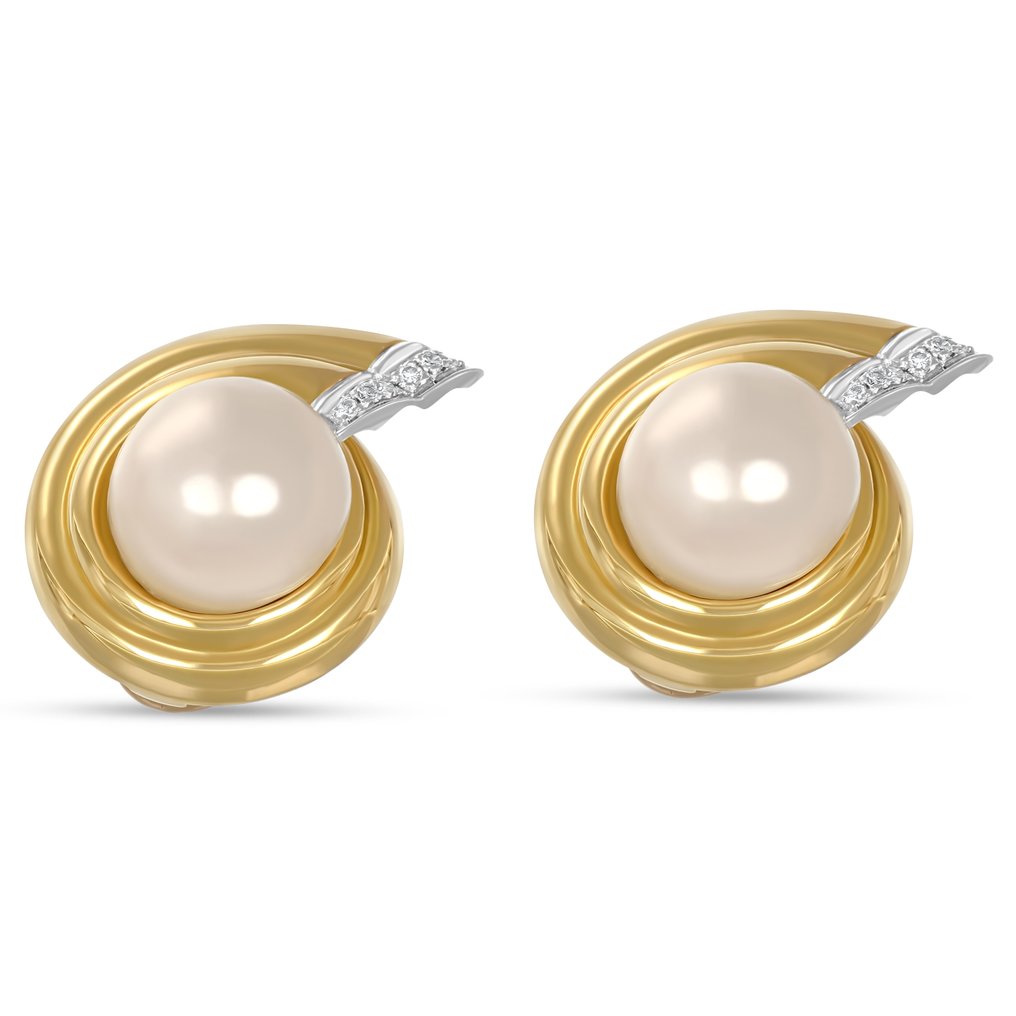 Σκουλαρίκια - 18 καράτια Λευκός χρυσός, Κίτρινο χρυσό -  0.18ct. tw. Διαμάντι (Φυσικό)  - Μαργαριτάρι #2.1