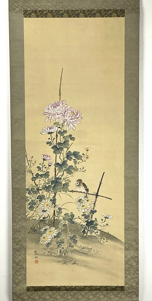 Dipinto giapponese di Araki Kanpō 荒木寛畝, Rotolo della cerimonia del tè con figura, dipinto a mano su - Araki Kanpō 荒木寛畝 - Giappone - metà XX (2°  Guerra Mondiale) #1.1