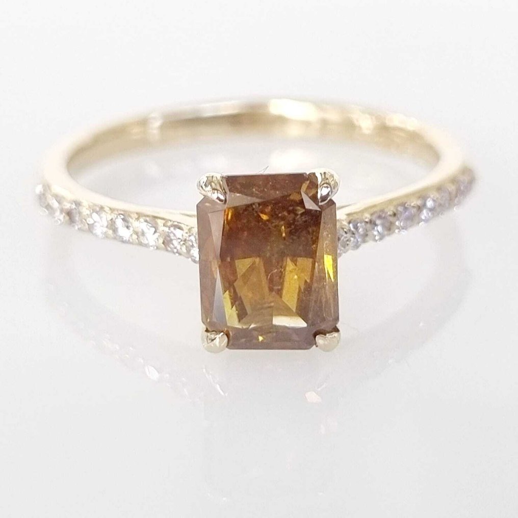 鸡尾酒戒指 - 14K包金 黄金 - 1.36ct. tw. 黄色 钻石 (天然色彩的) #1.0