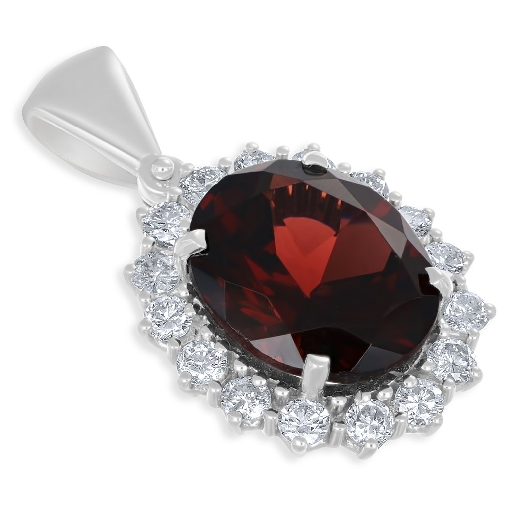 墜飾 - 18 克拉 白金 -  6.76ct. tw. 石榴石 - 鉆石 #2.1