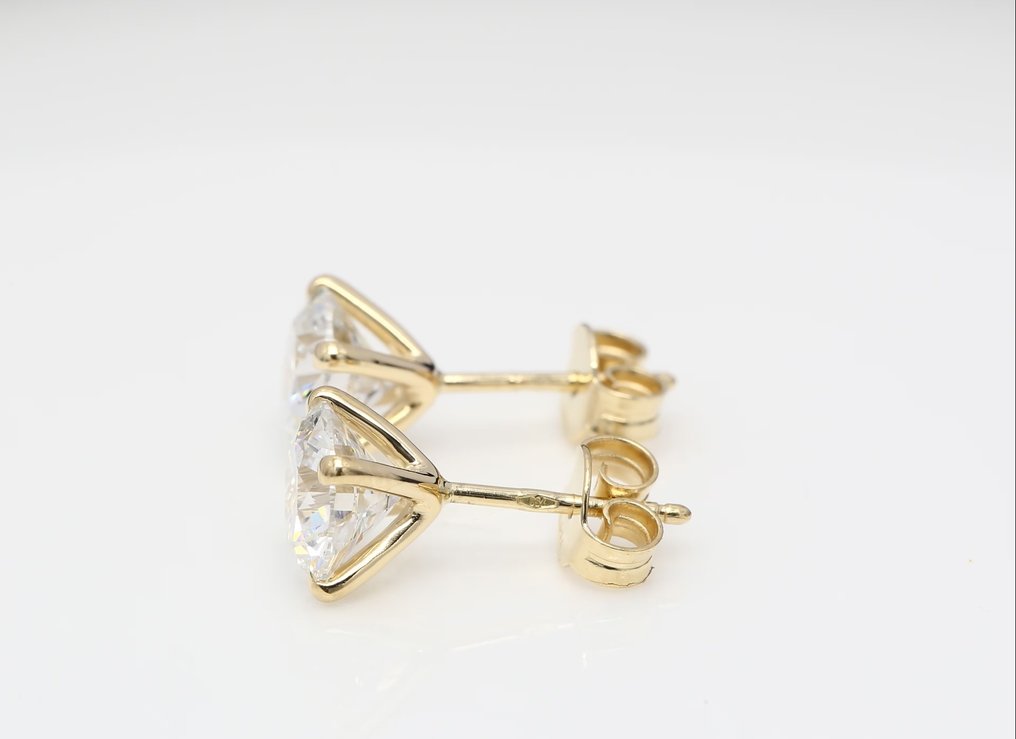 Drop fülbevaló - 14 kt. Sárga arany - 4.07ct. tw. Gyémánt (Laboratóriumban előállított) - Round F-VVS2 #3.2