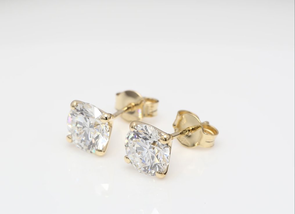 Drop fülbevaló - 14 kt. Sárga arany - 4.07ct. tw. Gyémánt (Laboratóriumban előállított) - Round F-VVS2 #2.1