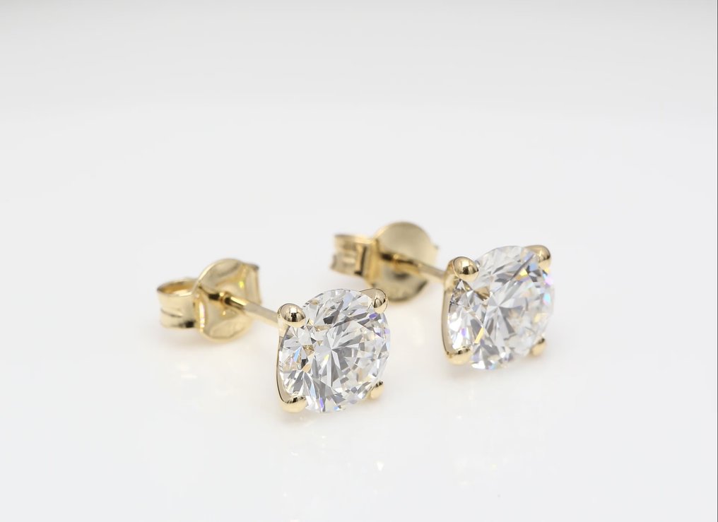 Drop fülbevaló - 14 kt. Sárga arany - 4.07ct. tw. Gyémánt (Laboratóriumban előállított) - Round F-VVS2 #1.0