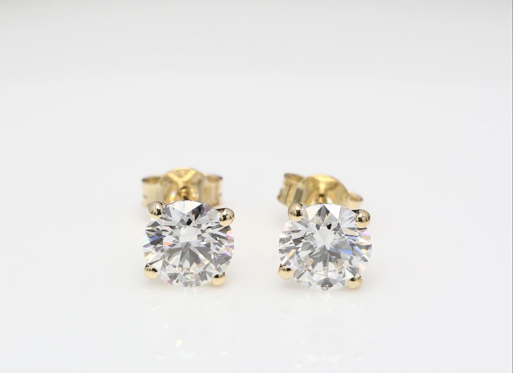 Drop fülbevaló - 14 kt. Sárga arany - 4.07ct. tw. Gyémánt (Laboratóriumban előállított) - Round F-VVS2 #1.0