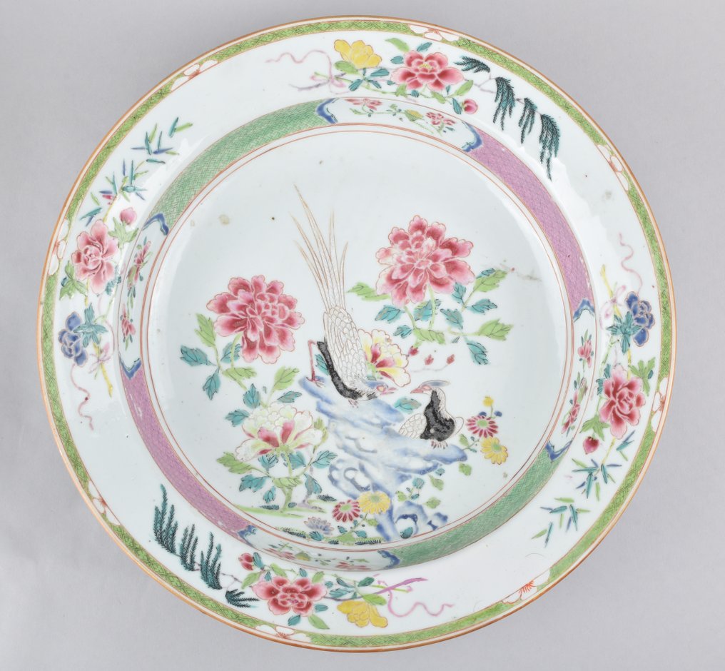  Bekken - En kinesisk Famille Rose-lader / vask dekorert med et par fasaner #1.0