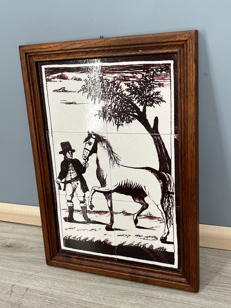 Cserép - uniek mooi tegelplateau met ruiter en paard - 1940-1950 - tegelplateau #4.3