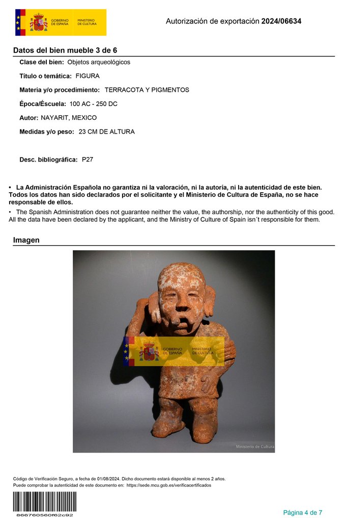 Nayarit Terracotta Frauenfigur. VERÖFFENTLICHT. 23 cm H. 100 v. Chr. – 250 n. Chr. Spanische Exportlizenz. #2.1